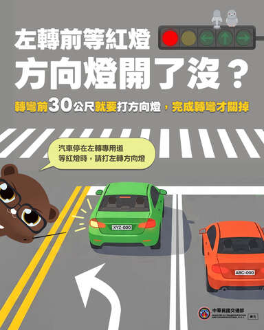 左轉前，方向燈開了沒